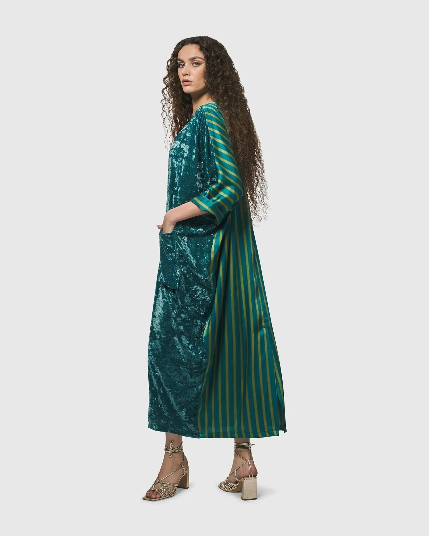 Arabella Velvet Muumuu Dress, Turquoise