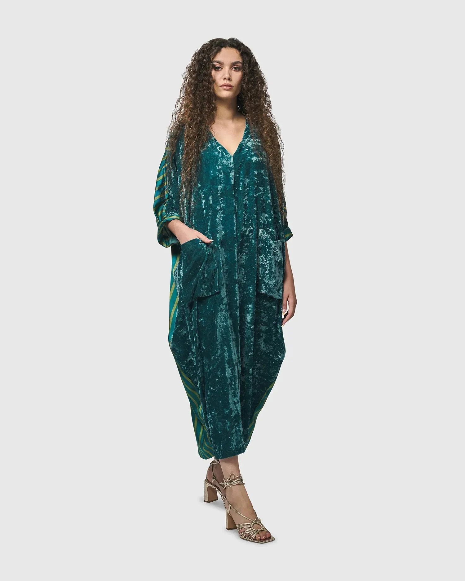 Arabella Velvet Muumuu Dress, Turquoise
