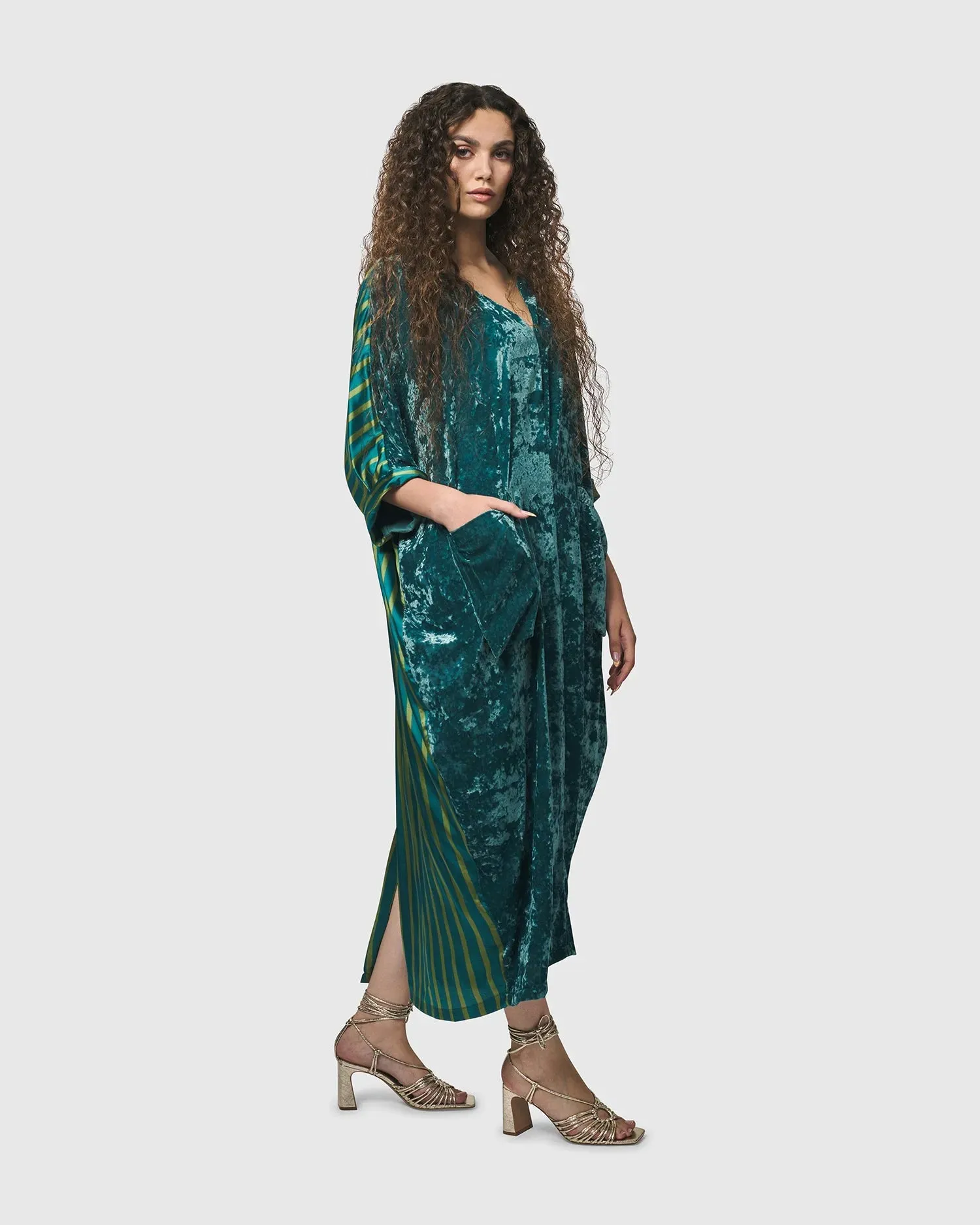 Arabella Velvet Muumuu Dress, Turquoise