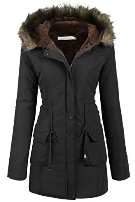 Beyove Womens Military Hooded Warm Winter Faux Fur Lined Parkas Anroaks Long Coats, (B)black 1, Small