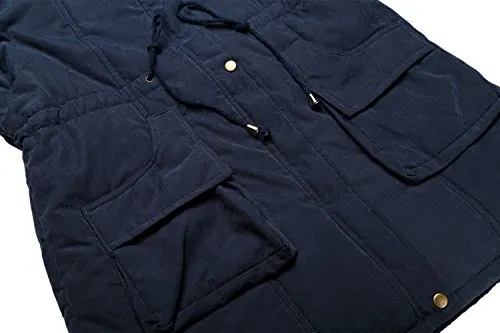 Beyove Womens Military Hooded Warm Winter Faux Fur Lined Parkas Anroaks Long Coats, (B)navy Blue, X-Large