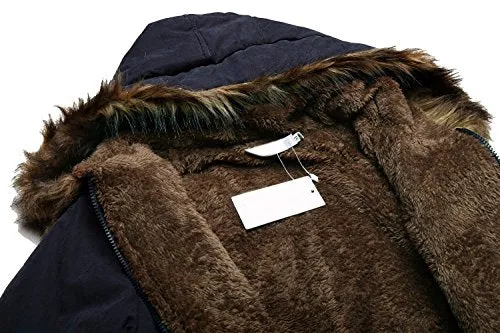 Beyove Womens Military Hooded Warm Winter Faux Fur Lined Parkas Anroaks Long Coats, (B)navy Blue, X-Large