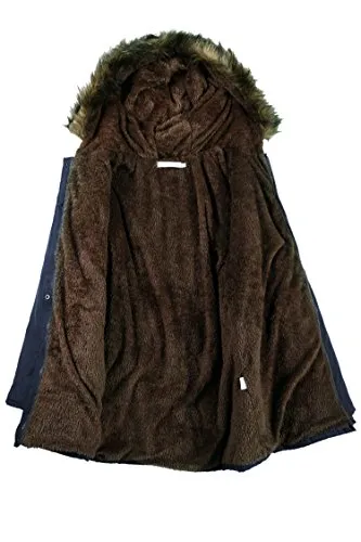 Beyove Womens Military Hooded Warm Winter Faux Fur Lined Parkas Anroaks Long Coats, (B)navy Blue, X-Large