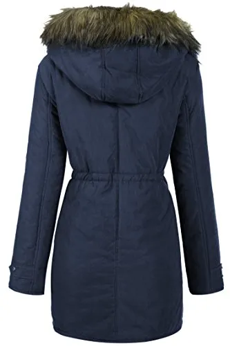 Beyove Womens Military Hooded Warm Winter Faux Fur Lined Parkas Anroaks Long Coats, (B)navy Blue, X-Large