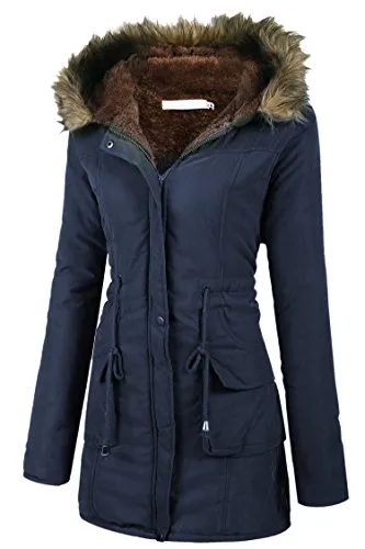 Beyove Womens Military Hooded Warm Winter Faux Fur Lined Parkas Anroaks Long Coats, (B)navy Blue, X-Large