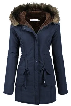 Beyove Womens Military Hooded Warm Winter Faux Fur Lined Parkas Anroaks Long Coats, (B)navy Blue, X-Large