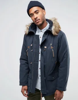 Farah Hooded Parka Coat with Faux Fur Trim Hood