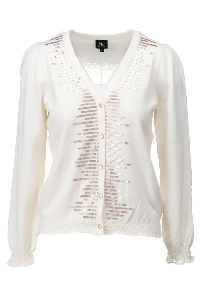 K-design - Cardigan met V-hals en lovertjes (A819Ecru)