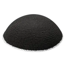 Knitted Dmc Kippah 20 Cm, Black With White Line