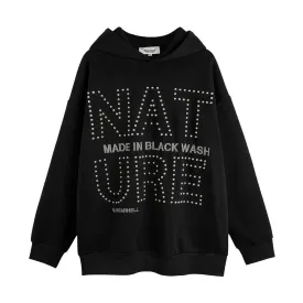 Men's European and American Style Hot Drilling Letter Loose Sweatshirt - Hooded Cotton Blend with Wool Liner