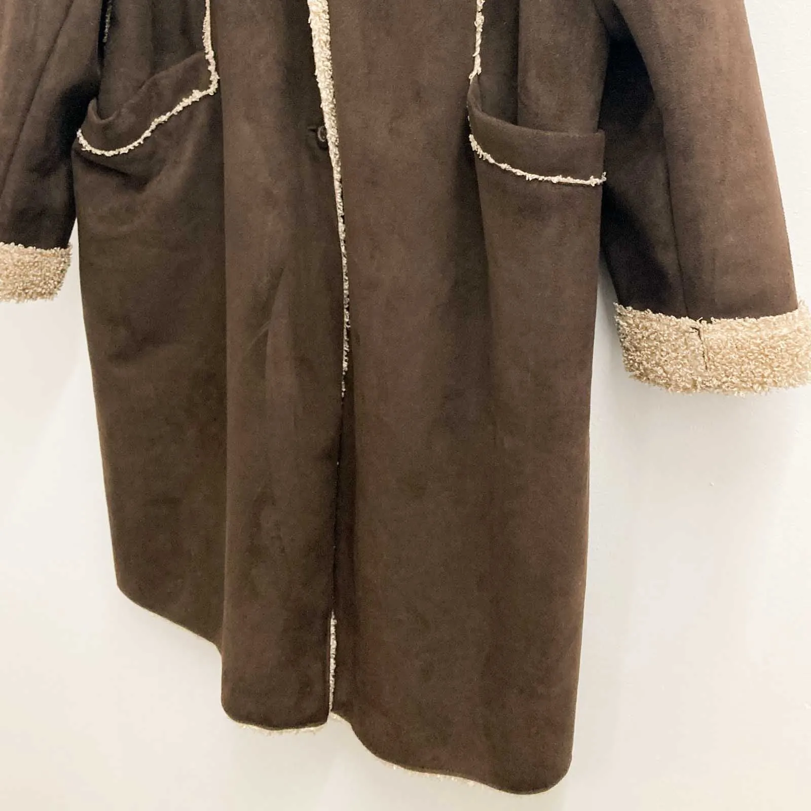 Mish Mash Brown Soft Suedette Faux Shearling Lined Coat UK 24
