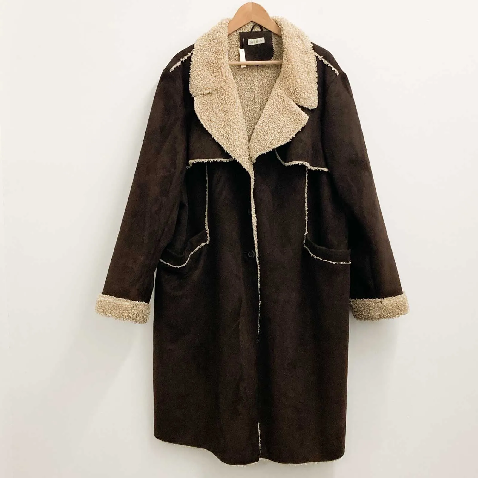 Mish Mash Brown Soft Suedette Faux Shearling Lined Coat UK 24