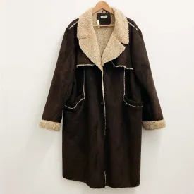 Mish Mash Brown Soft Suedette Faux Shearling Lined Coat UK 24