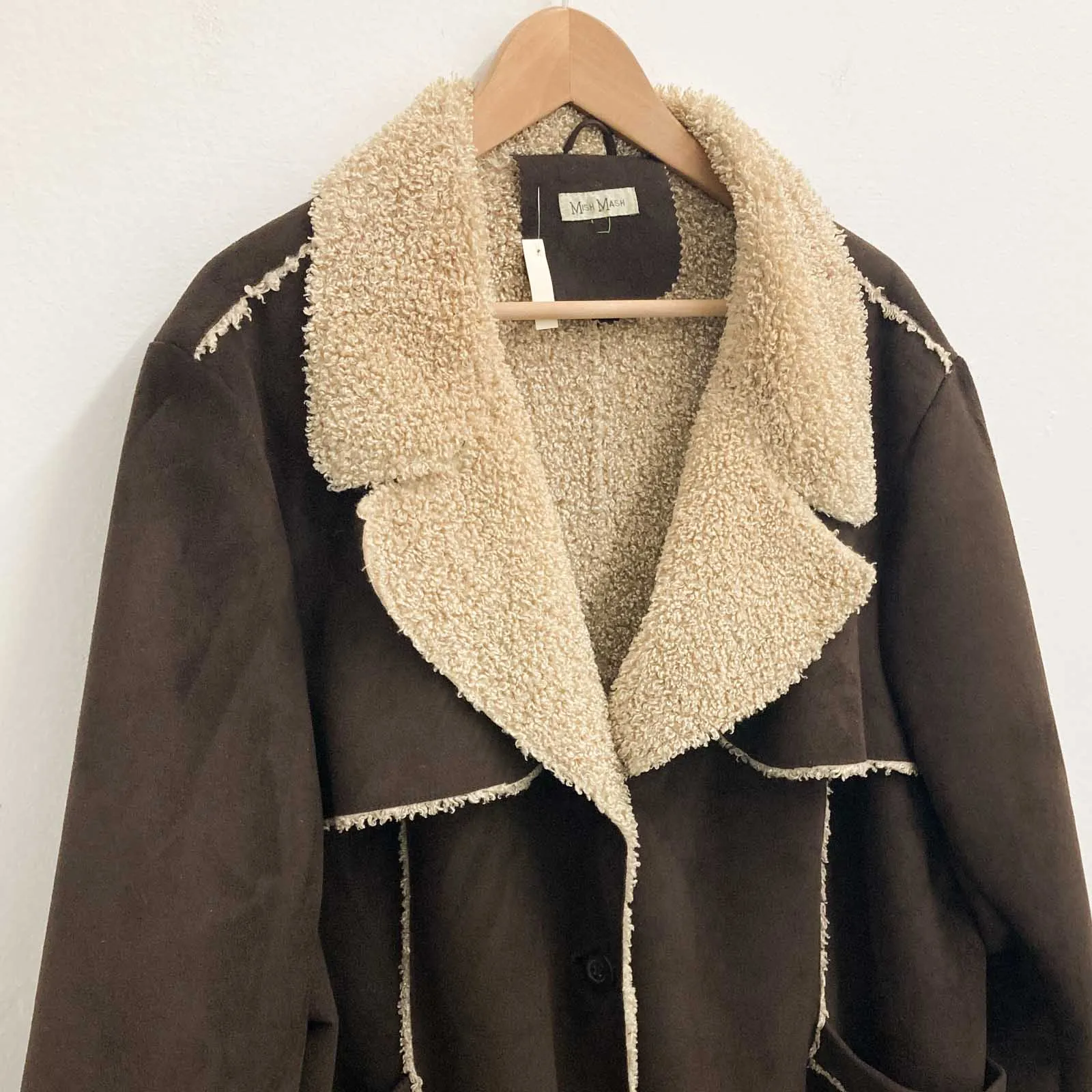 Mish Mash Brown Soft Suedette Faux Shearling Lined Coat UK 24