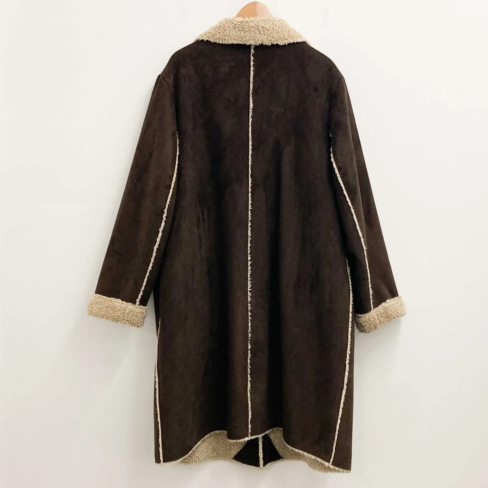 Mish Mash Brown Soft Suedette Faux Shearling Lined Coat UK 24