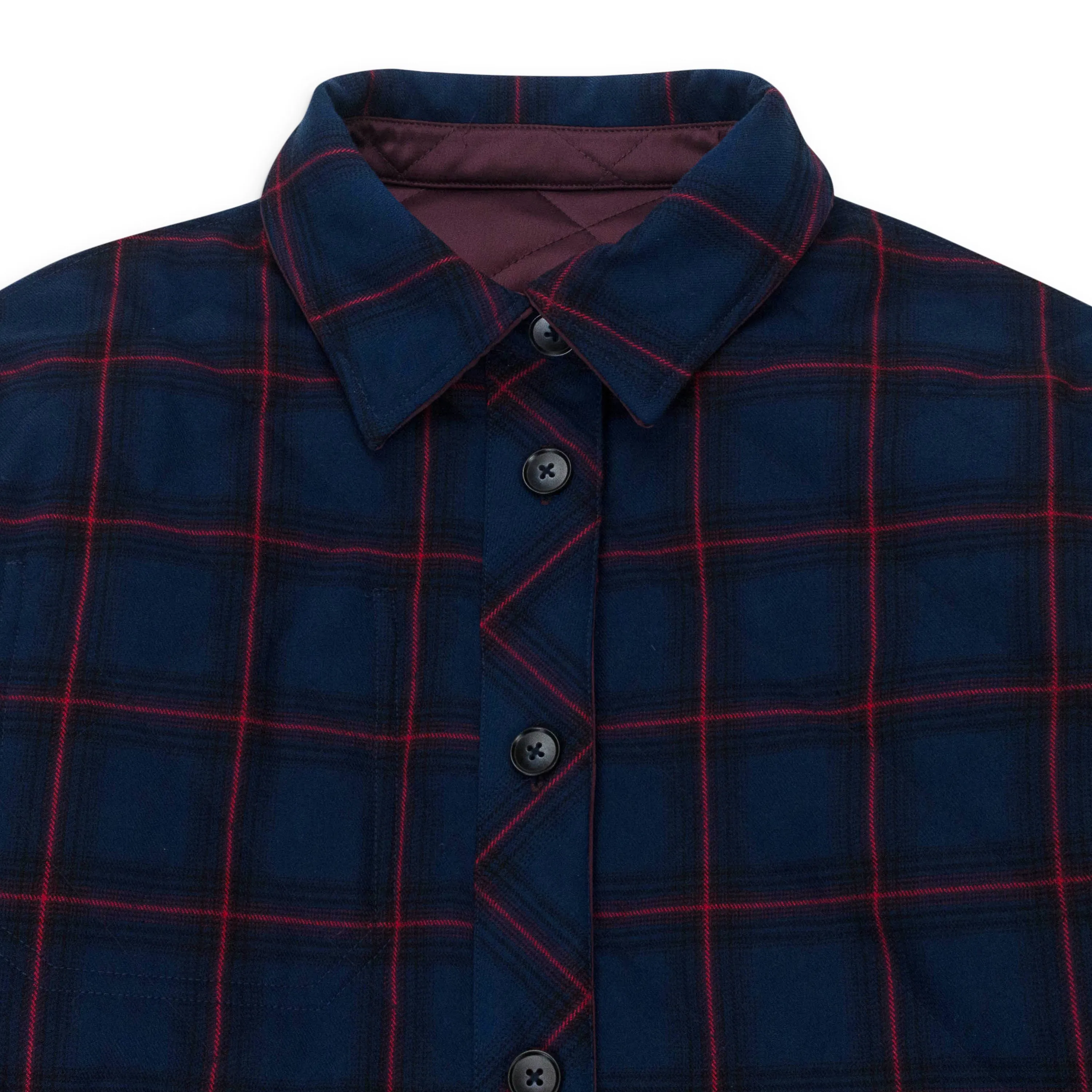 NWT FUNG LAN AND CO PLAID QUILT REVERSIBLE MAROON BUTTONDOWN SHIRT