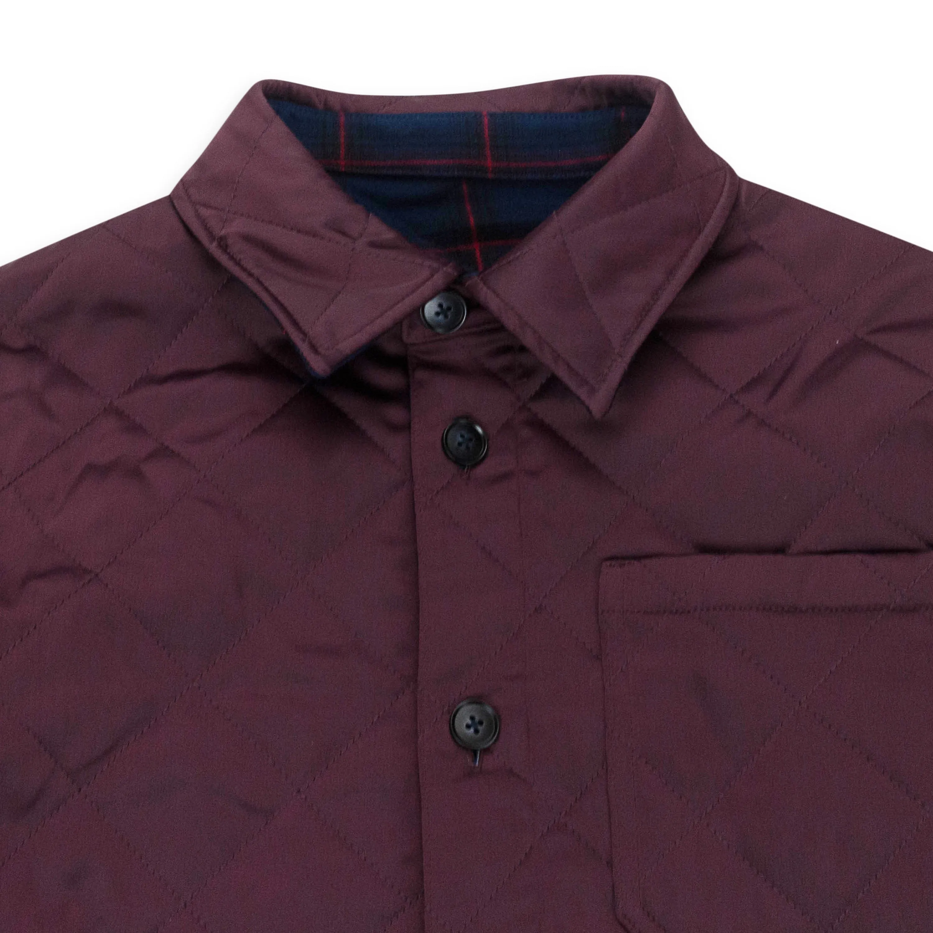 NWT FUNG LAN AND CO PLAID QUILT REVERSIBLE MAROON BUTTONDOWN SHIRT