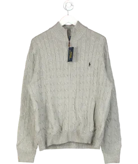 Polo Ralph Lauren Grey Cable-knit Cotton Quarter-zip Jumper In Original Gift Box UK XL