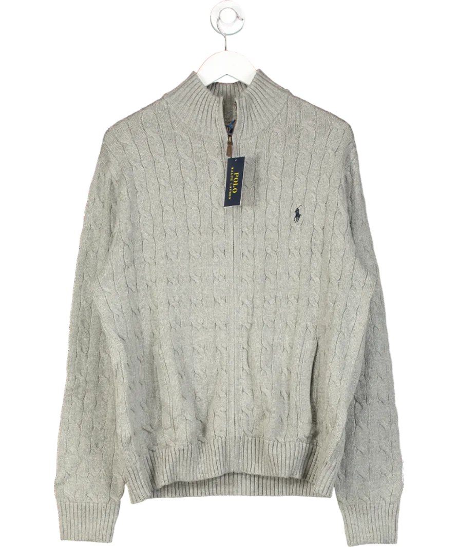 Polo Ralph Lauren Grey Cable-knit Cotton Quarter-zip Jumper In Original Gift Box UK XL