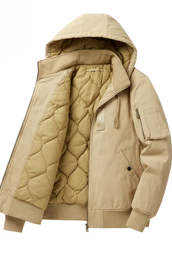 Quilted Lining Insulated Hooded Canvas Jacket