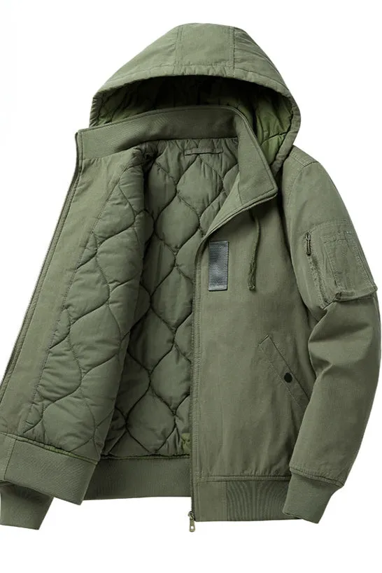 Quilted Lining Insulated Hooded Canvas Jacket