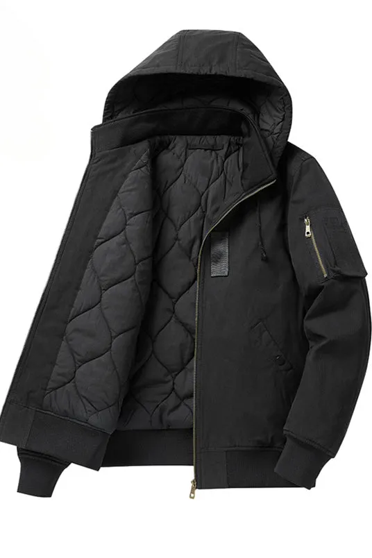 Quilted Lining Insulated Hooded Canvas Jacket
