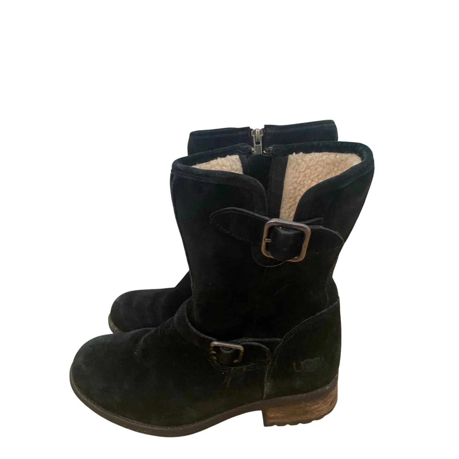 Ugg Chaney Black Suede Shearling Lined Boots Size 8