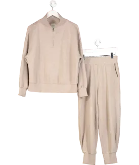 Varley Beige Doublsoft  2-piece Hawley Half Zip Sweater And Joggers set UK S