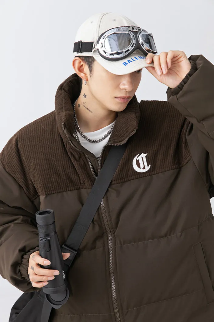 Winter Comfort Knit Sleeves Corduroy Puffer Down Jacket