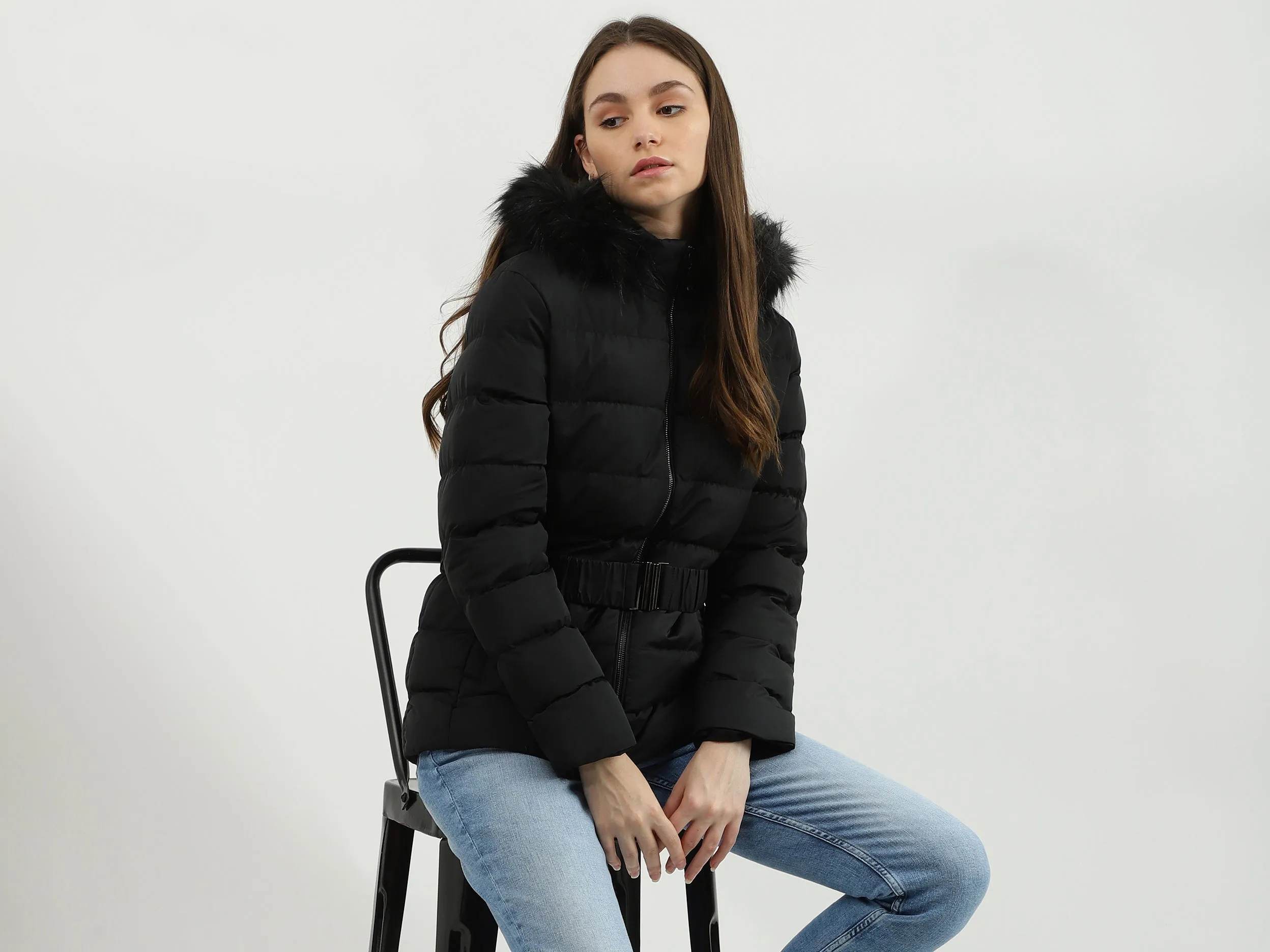 Women Solid High Neck Jacket