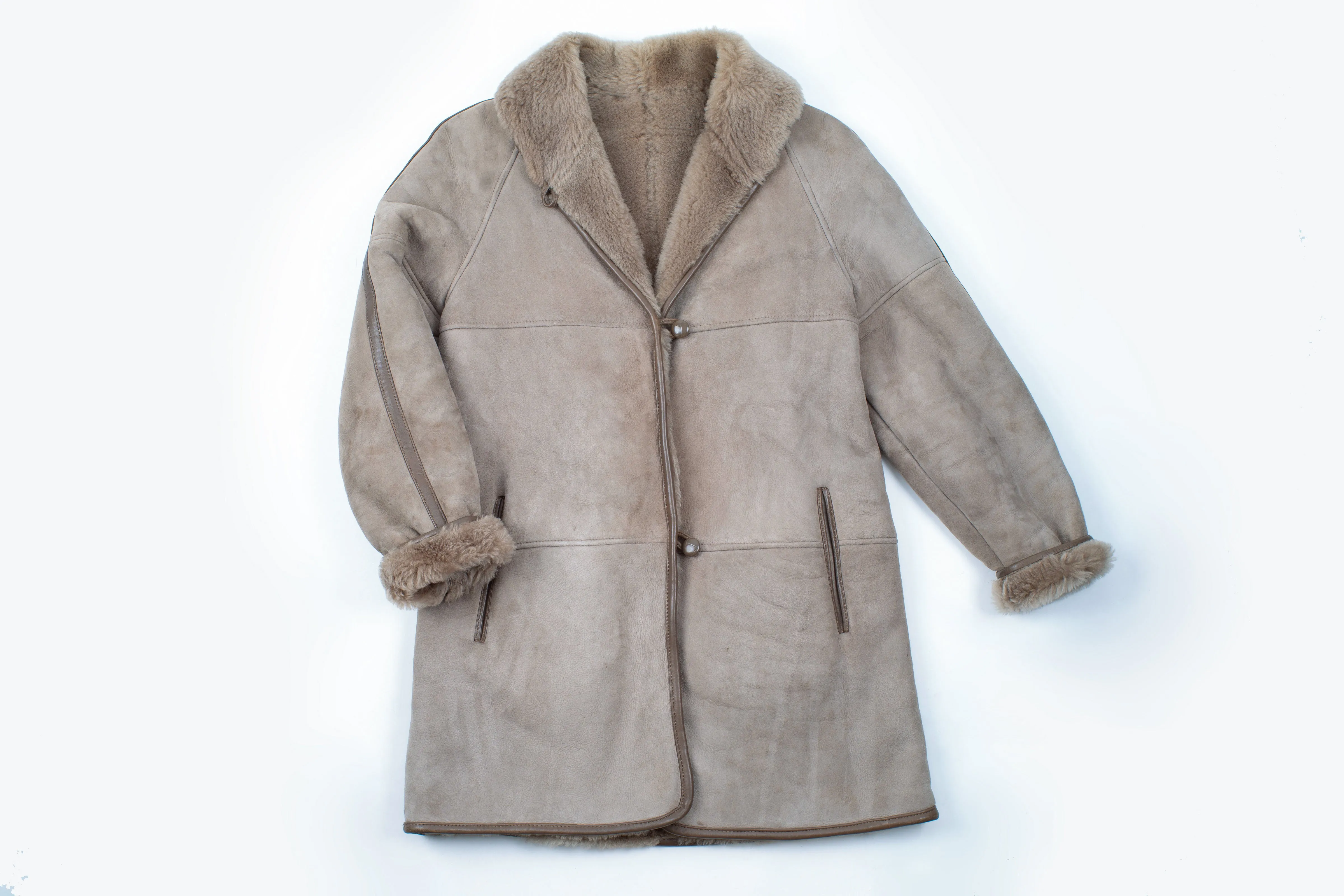 Women's Light Brown Sheepskin Shearling Coat, Size M