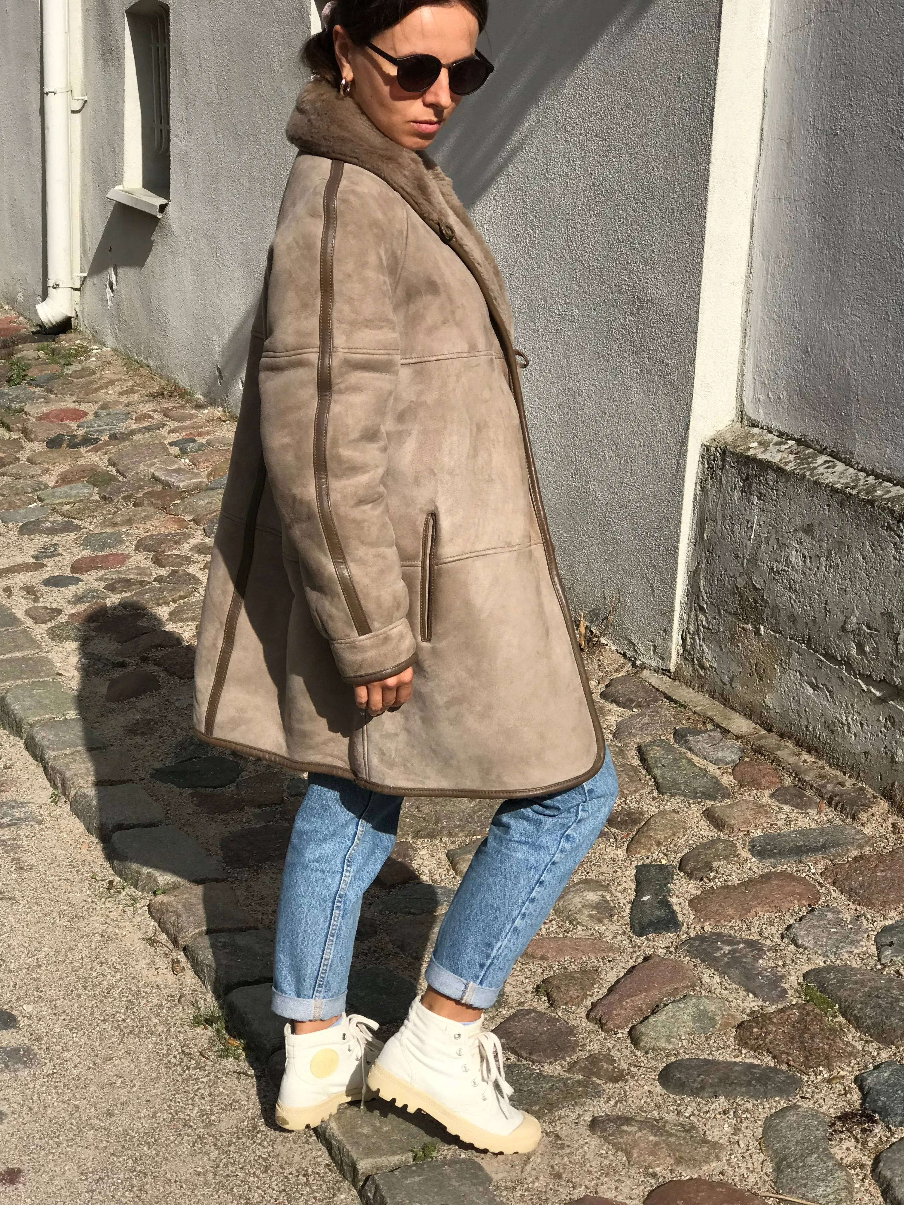 Women's Light Brown Sheepskin Shearling Coat, Size M