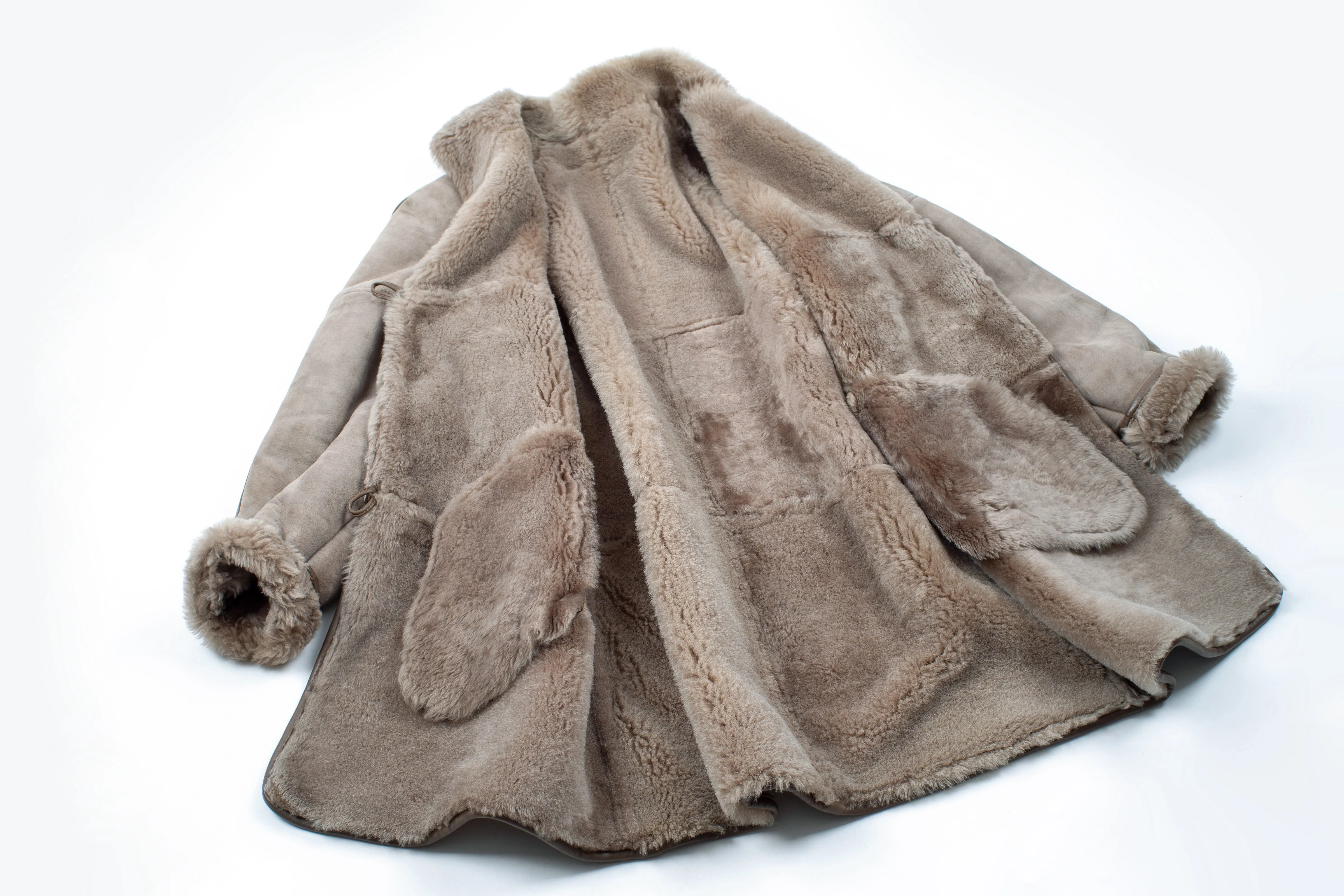 Women's Light Brown Sheepskin Shearling Coat, Size M