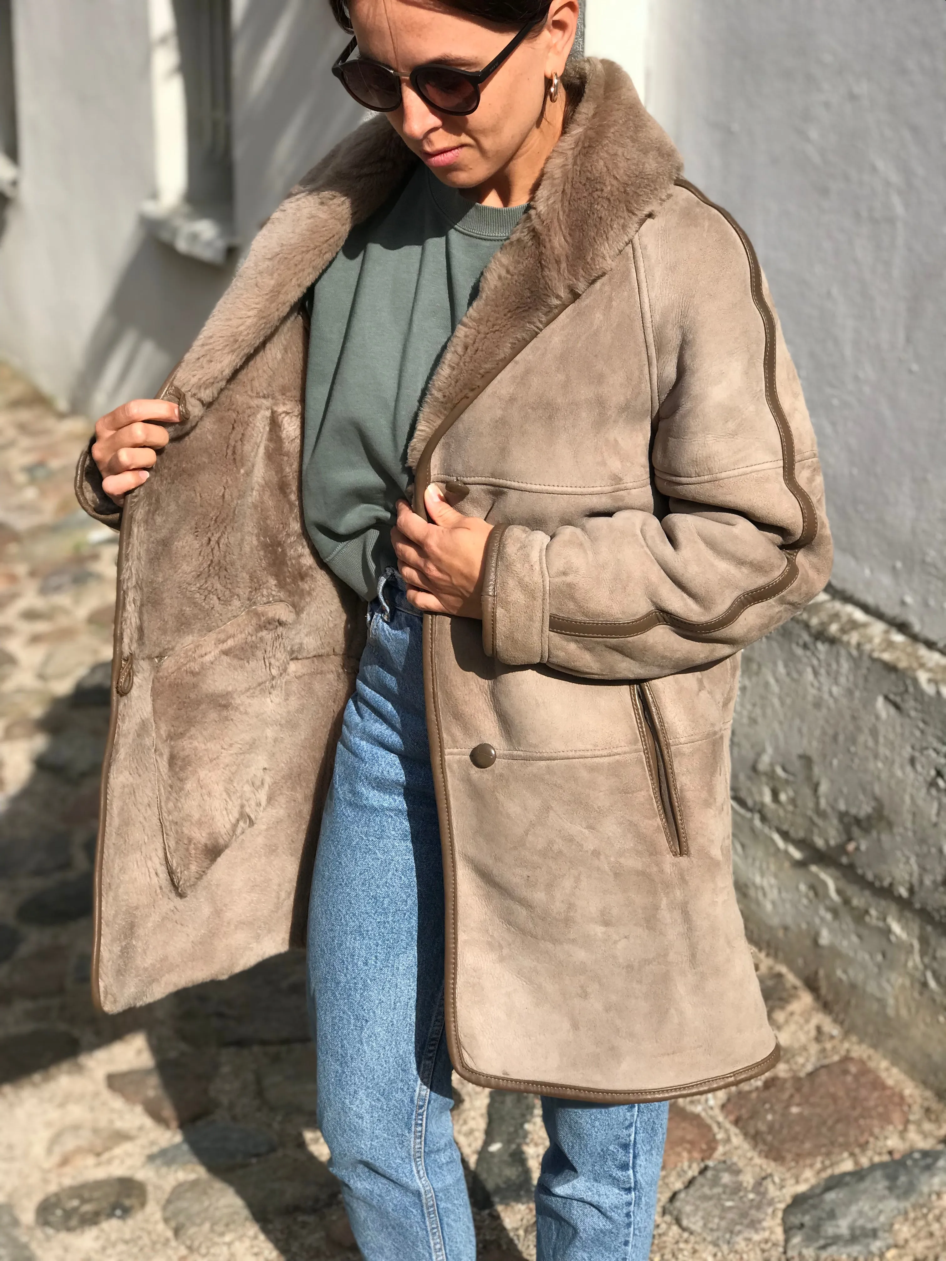 Women's Light Brown Sheepskin Shearling Coat, Size M